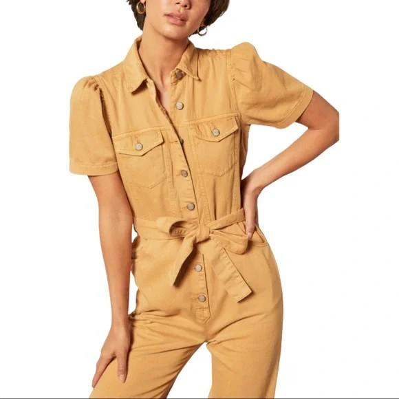 Boyish x Free People The Vincent Sm Yellow Gold Denim Utility Coveralls Jumpsuit - Picture 5 of 13